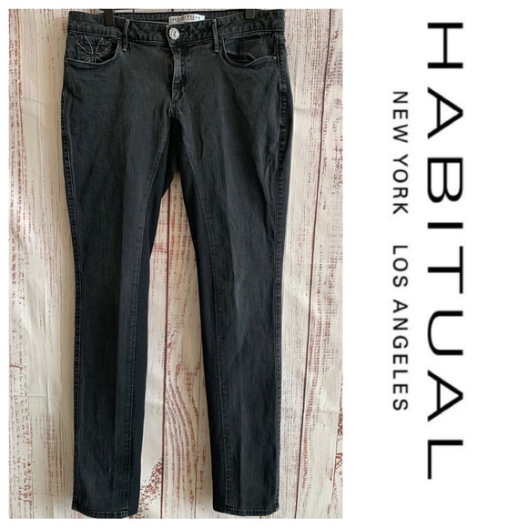 Faded Black Stretch Knit Panel Slim Leg Jeans { Habitual } - Picture 1 of 13